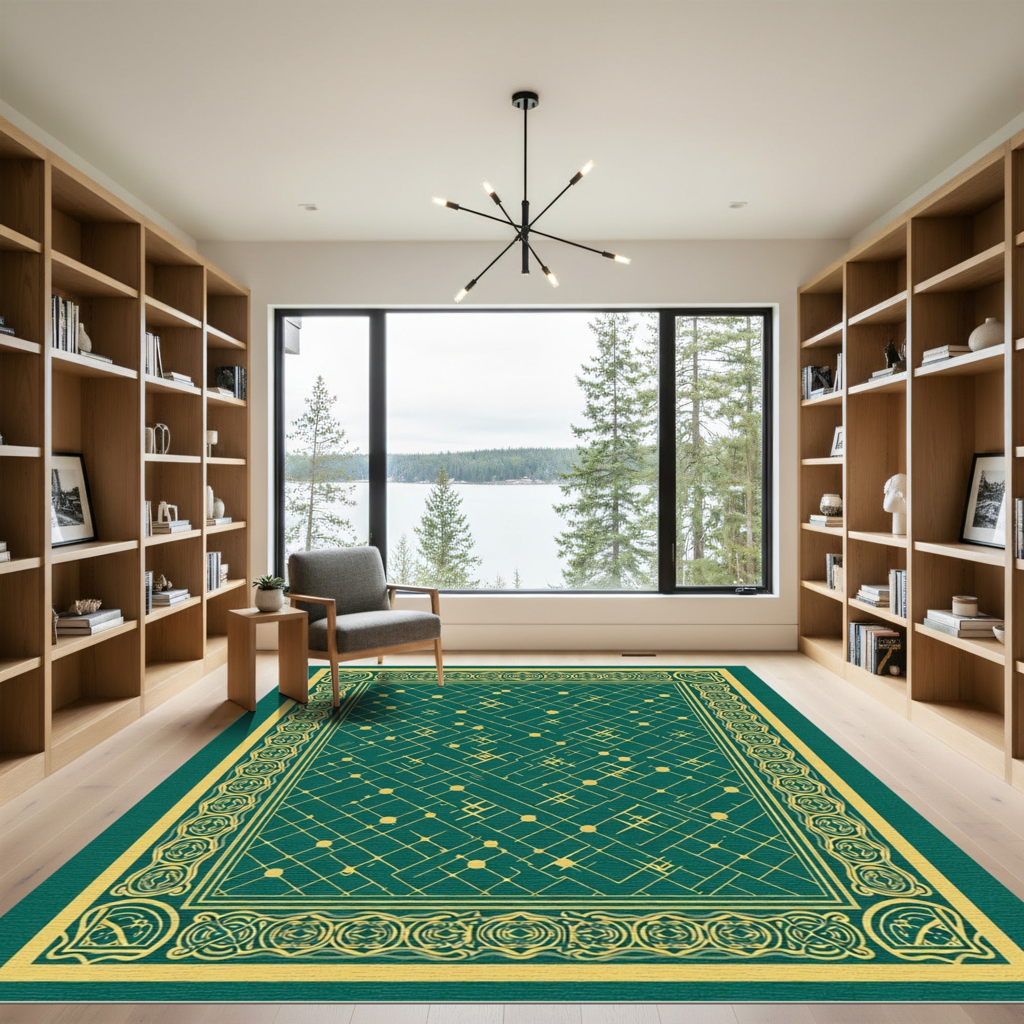 Emerald Golden Interlocking Geometric Rug
