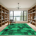 Green Black Dot Grid Abstract Rug