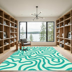 Teal Wavy Line Abstract Rug