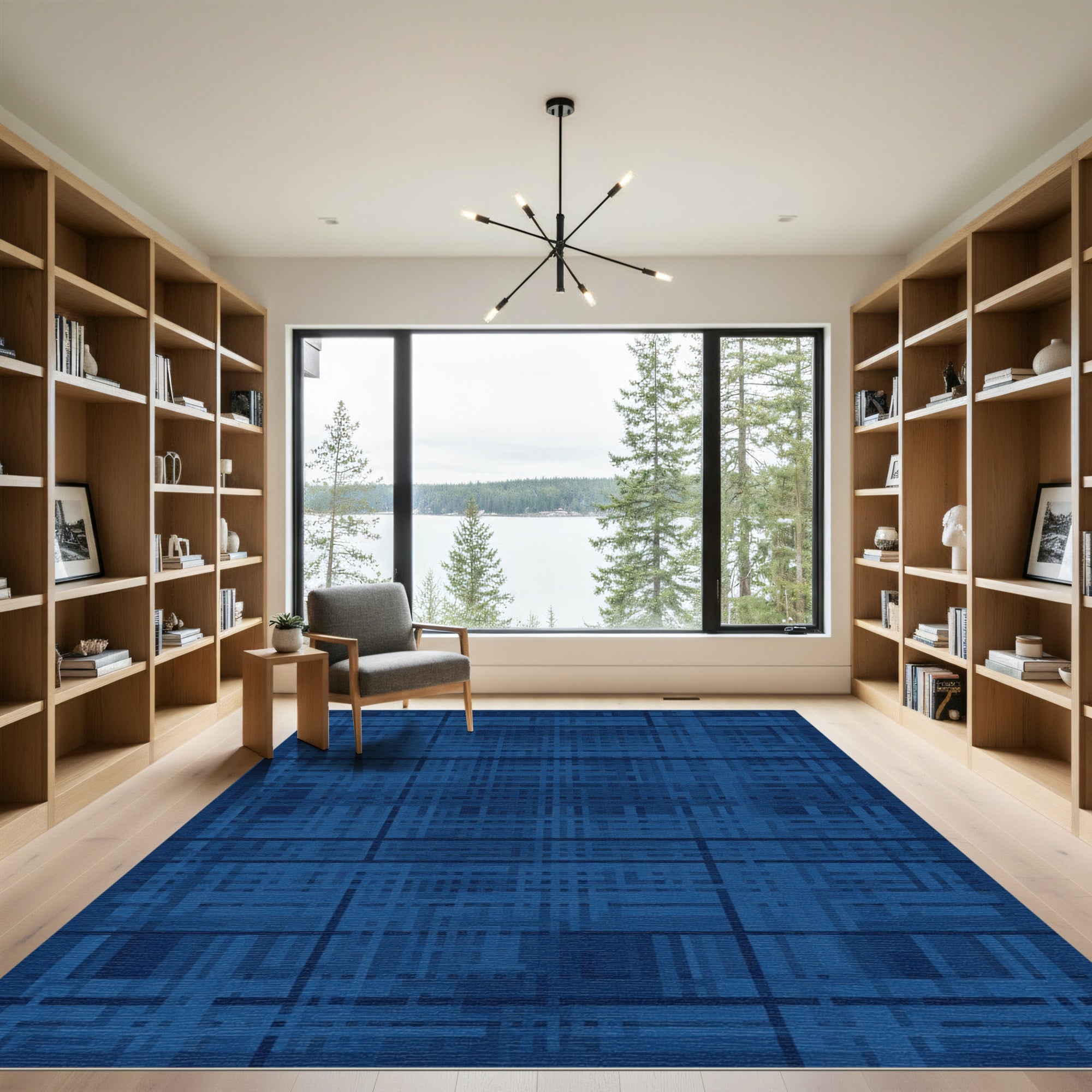 Deep Blue Tonal Plaid Texture Rug
