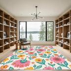 Floral Bloom Garden Pink Yellow Rug