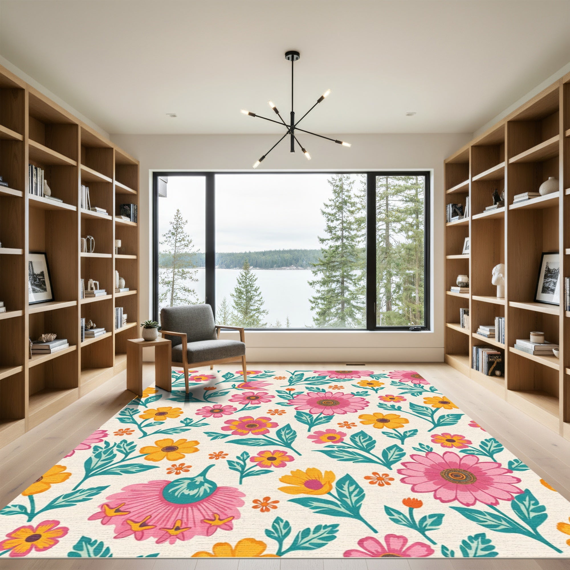 Floral Bloom Garden Pink Yellow Rug