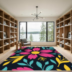 Hot Pink Yellow Blue Floral Explosion Rug