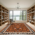Ornate Burnt Orange Scroll Border Rug