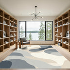 Contemporary Abstract Wave Cream Blue Rug