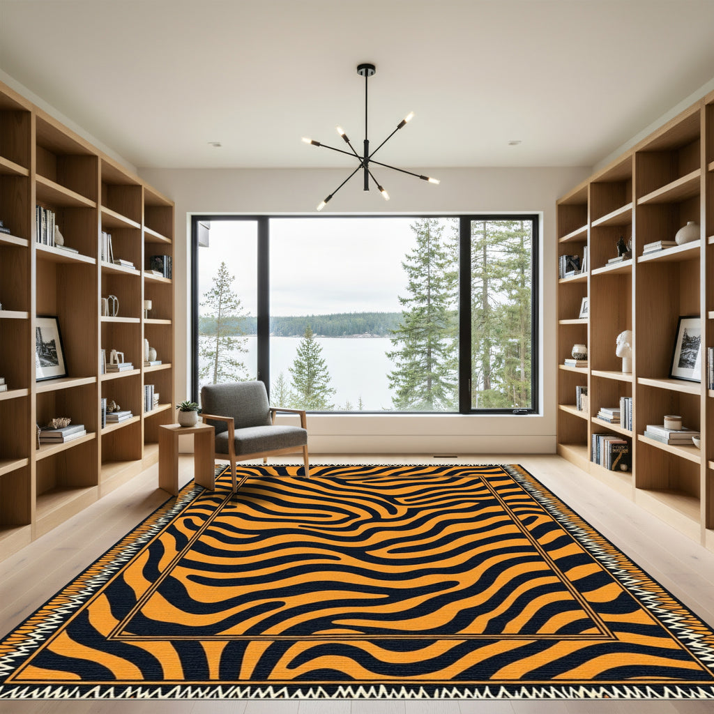Bold Orange Black Zebra Stripe Rug
