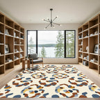 Abstract Ochre Blue Organic Shapes Rug