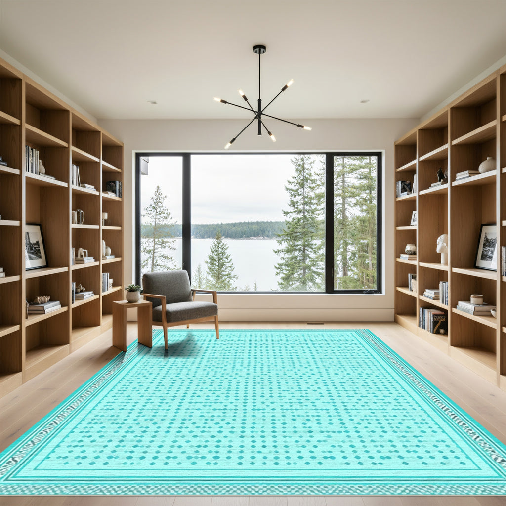 Aqua Diamond Lattice Border Rug