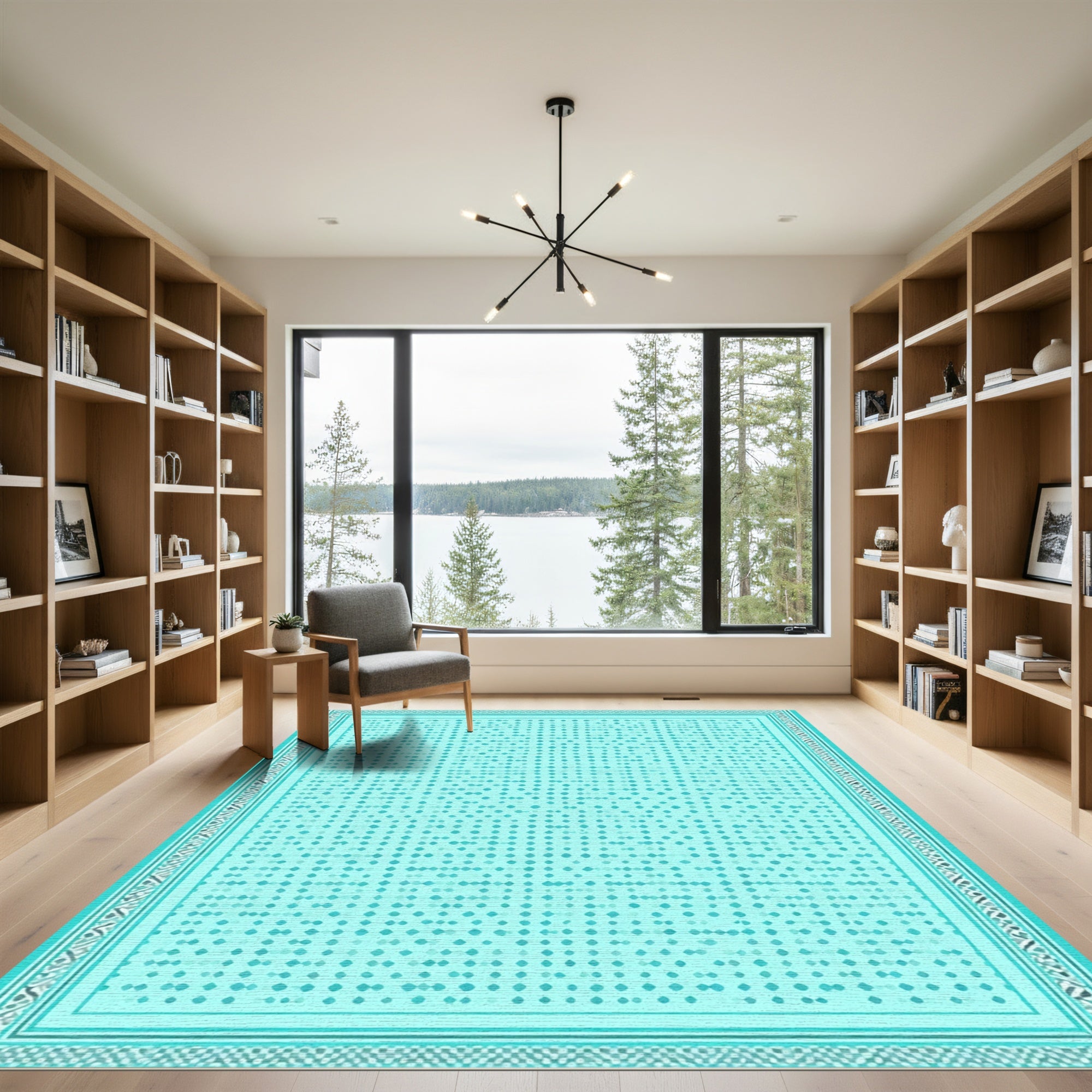 Aqua Diamond Lattice Border Rug