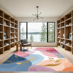 Soft Blush Blue Gold Botanical Flow Rug