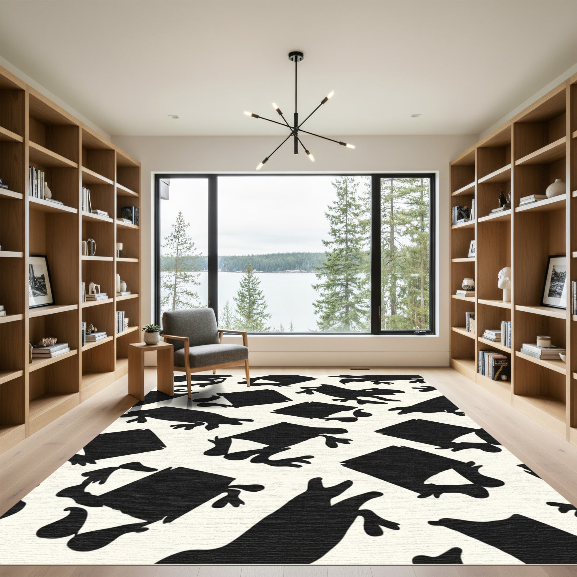Black White Abstract Frogs Composition Rug
