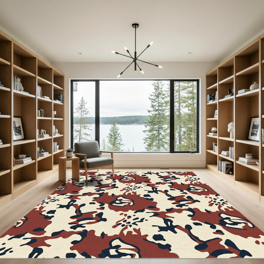 Abstract Camouflage Rust Navy Beige Rug