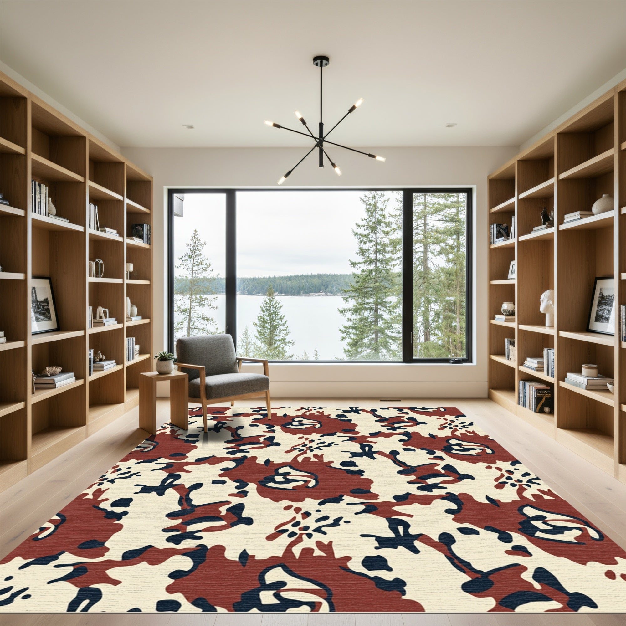 Abstract Camouflage Rust Navy Beige Rug