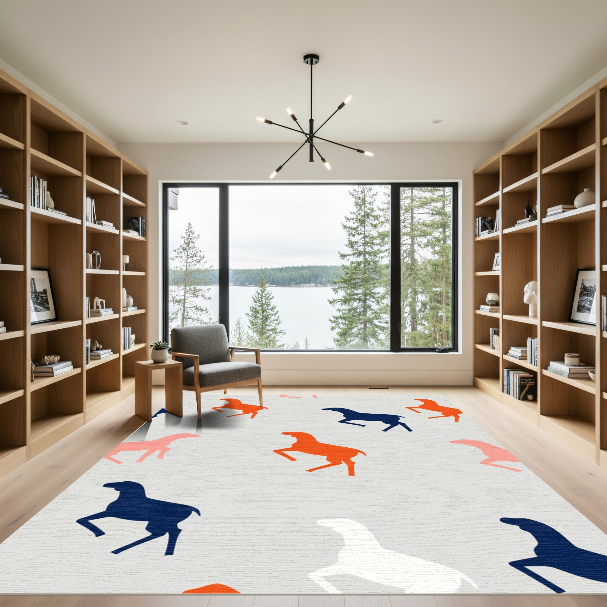 Orange, Blue, Pink Horse Silhouettes Rug