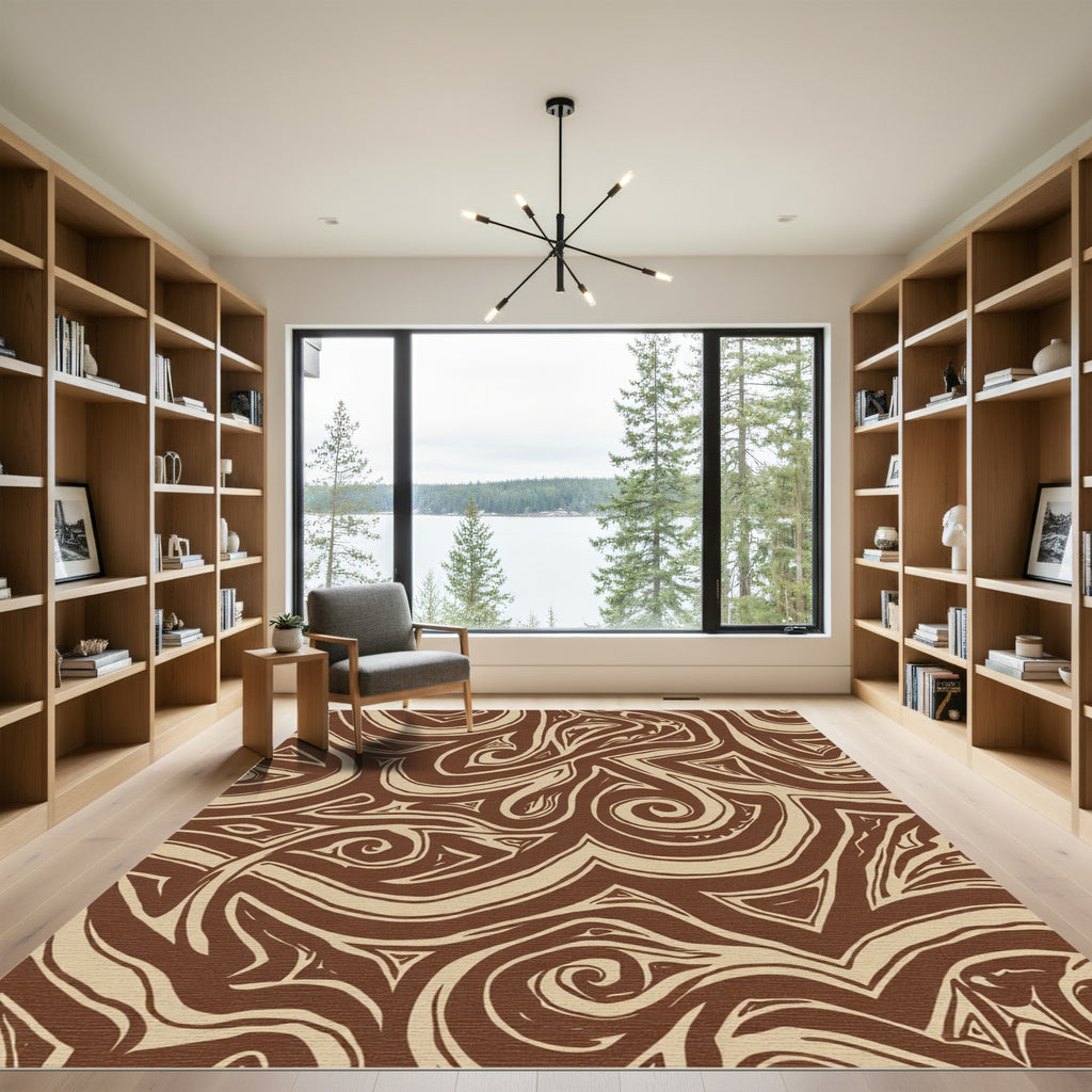 Brown Swirl Tribal Abstract Flow Rug