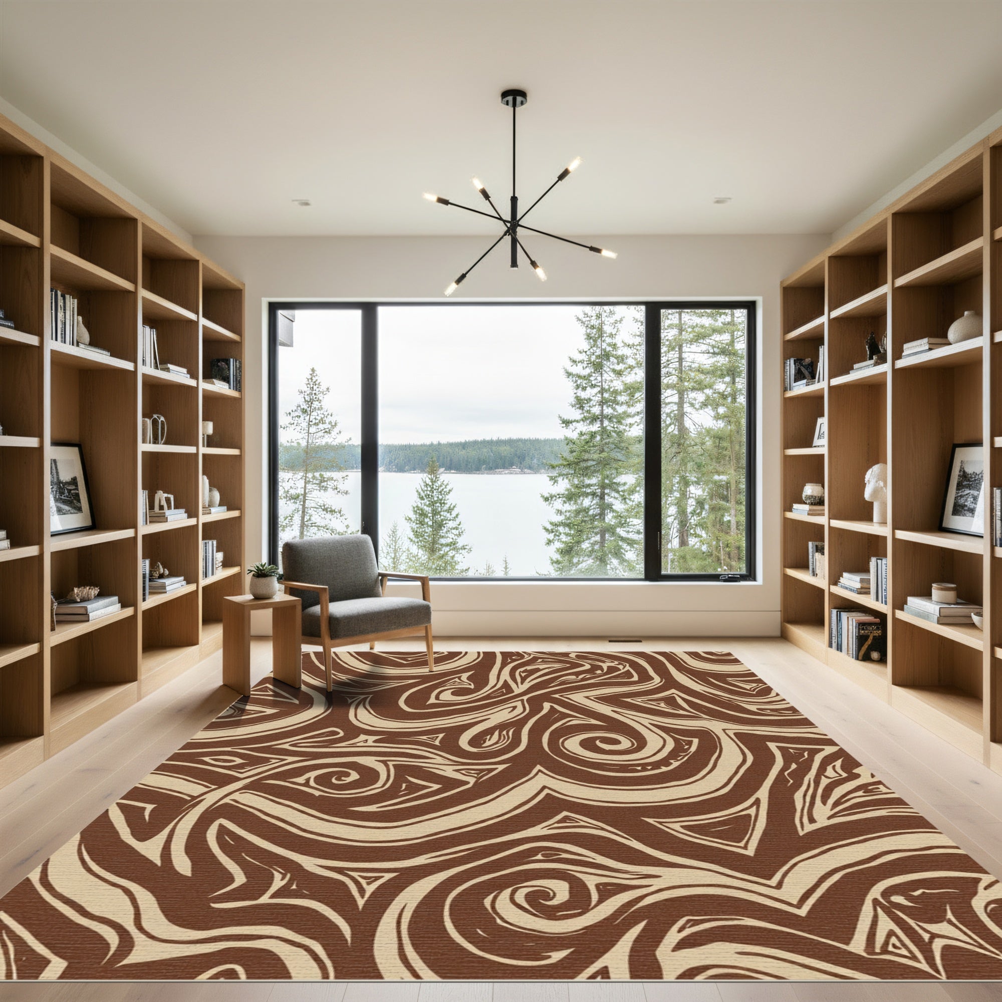 Brown Swirl Tribal Abstract Flow Rug