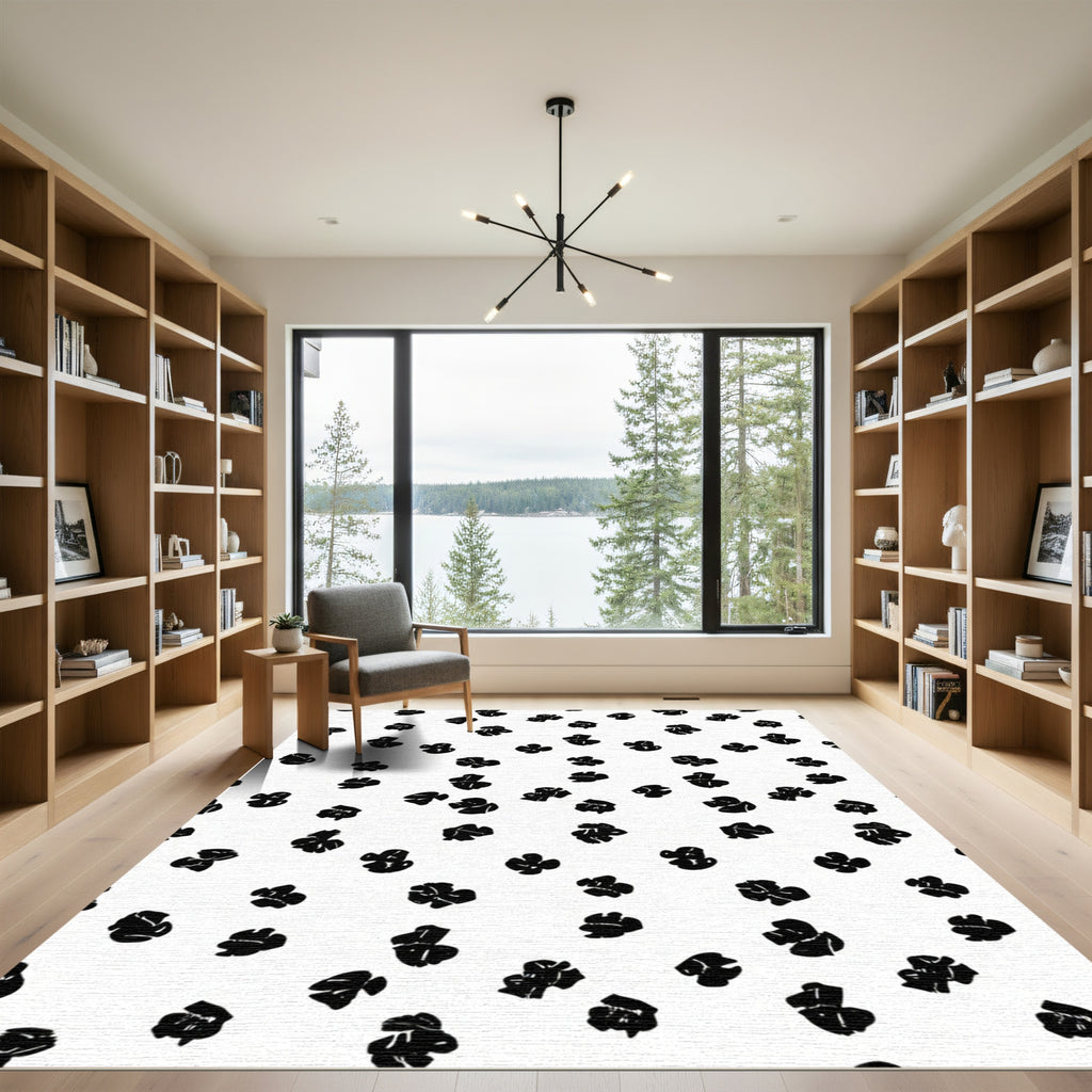 Monochrome Abstract Floral Scatter Rug