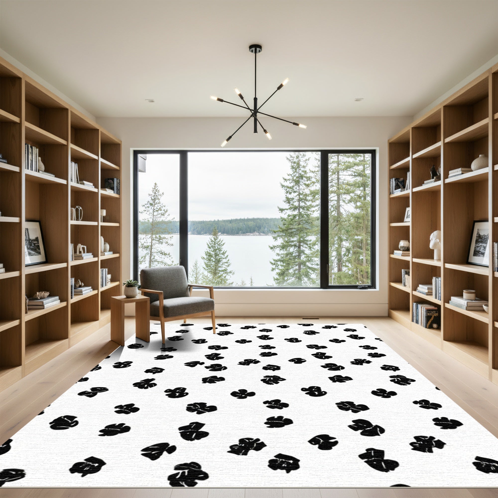 Monochrome Abstract Floral Scatter Rug