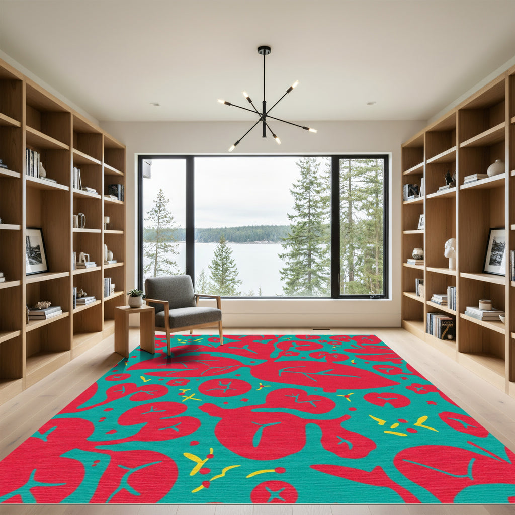 Crimson Leafy Botanical Abstract Rug