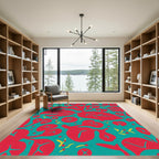 Crimson Leafy Botanical Abstract Rug