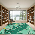 Teal Octopus Swirl Abstract Rug