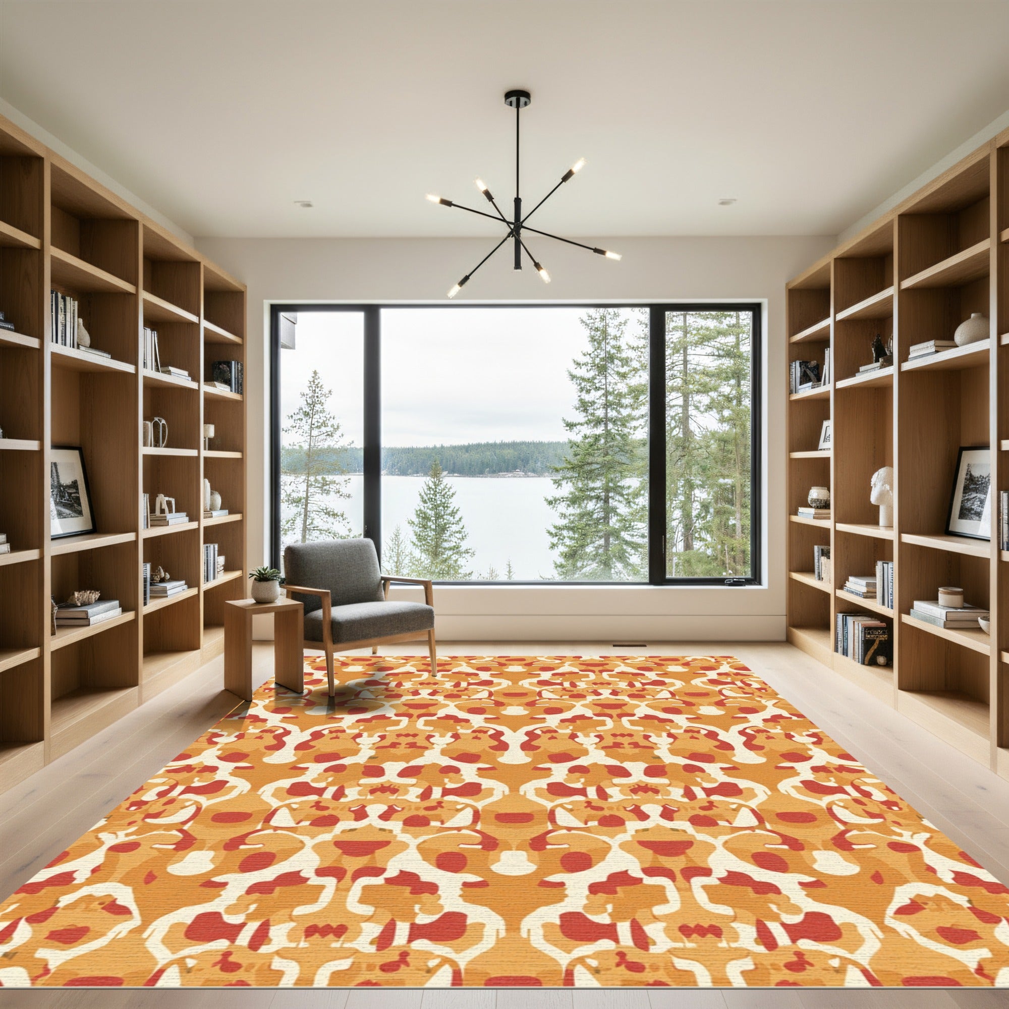 Warm Ochre Red Organic Mosaic Rug