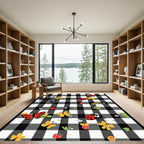Black White Gingham Garden Critters Rug