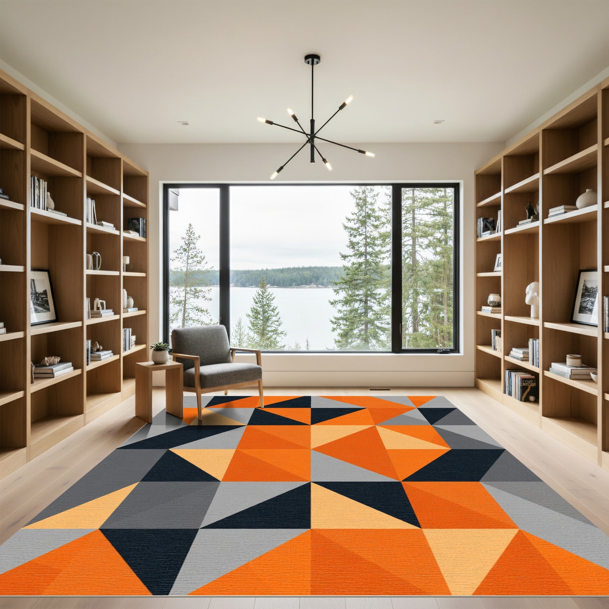 Bold Orange Geometric Triangle Arrangement Rug