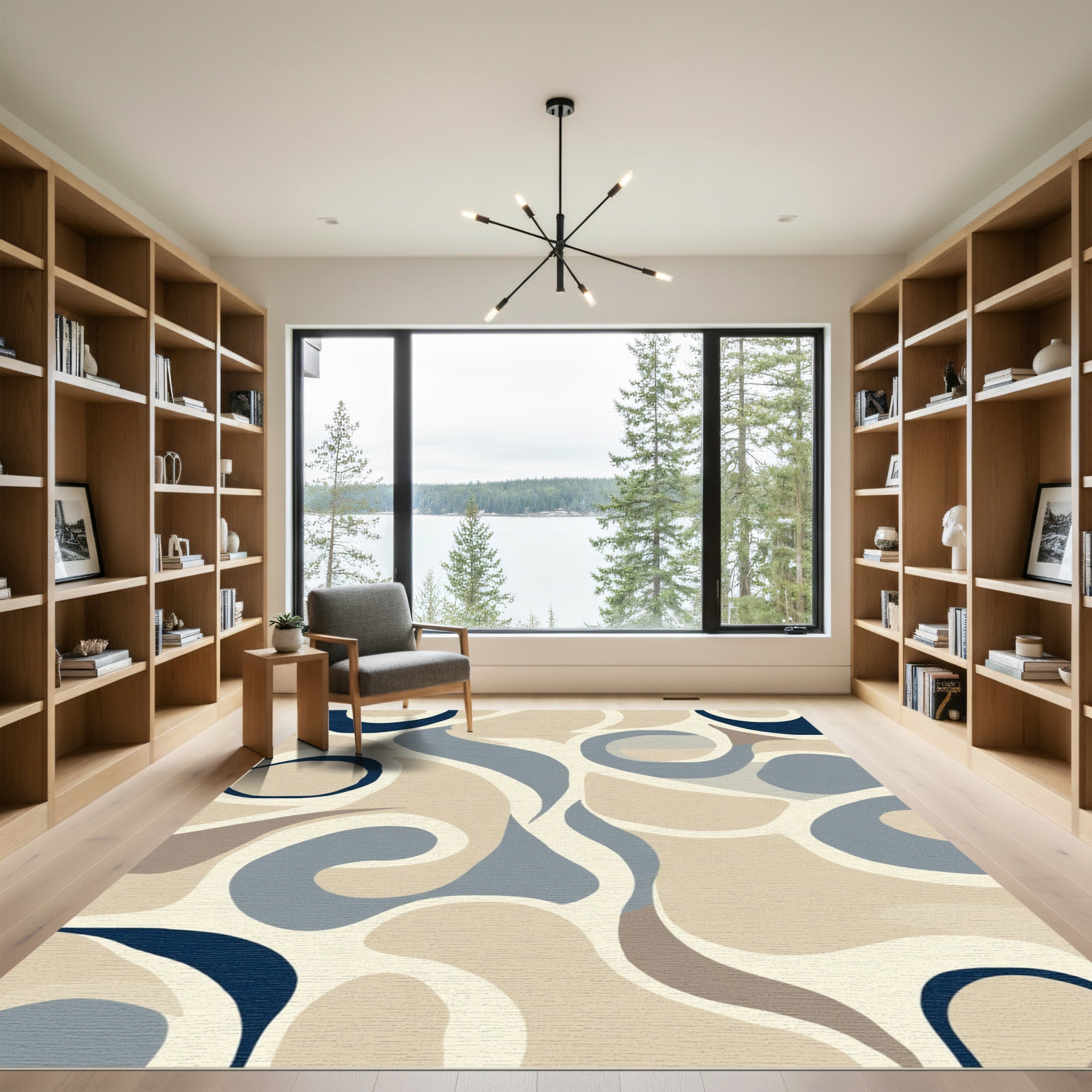 Neutral Organic Swirl Abstract Rug