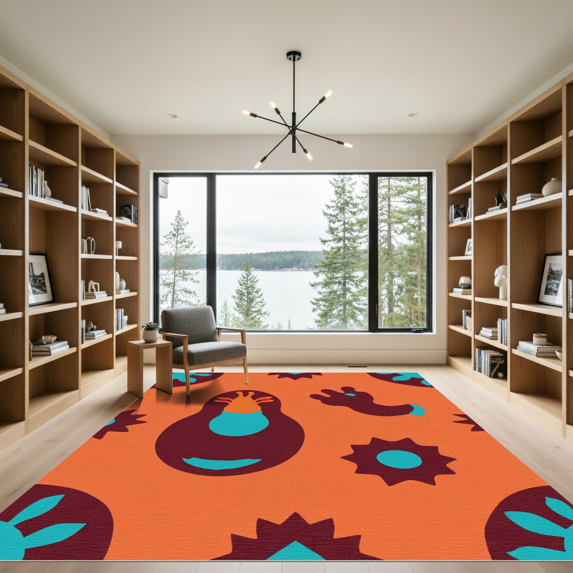 Orange Teal Folk Art Creature Rug