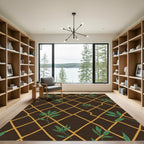 Brown Gold Lattice Green Leaf Rug