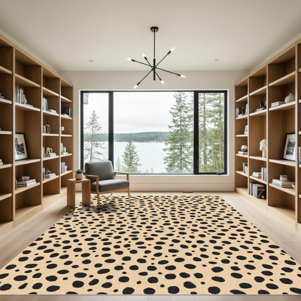 Cheetah Spots Black Beige Overlay Rug