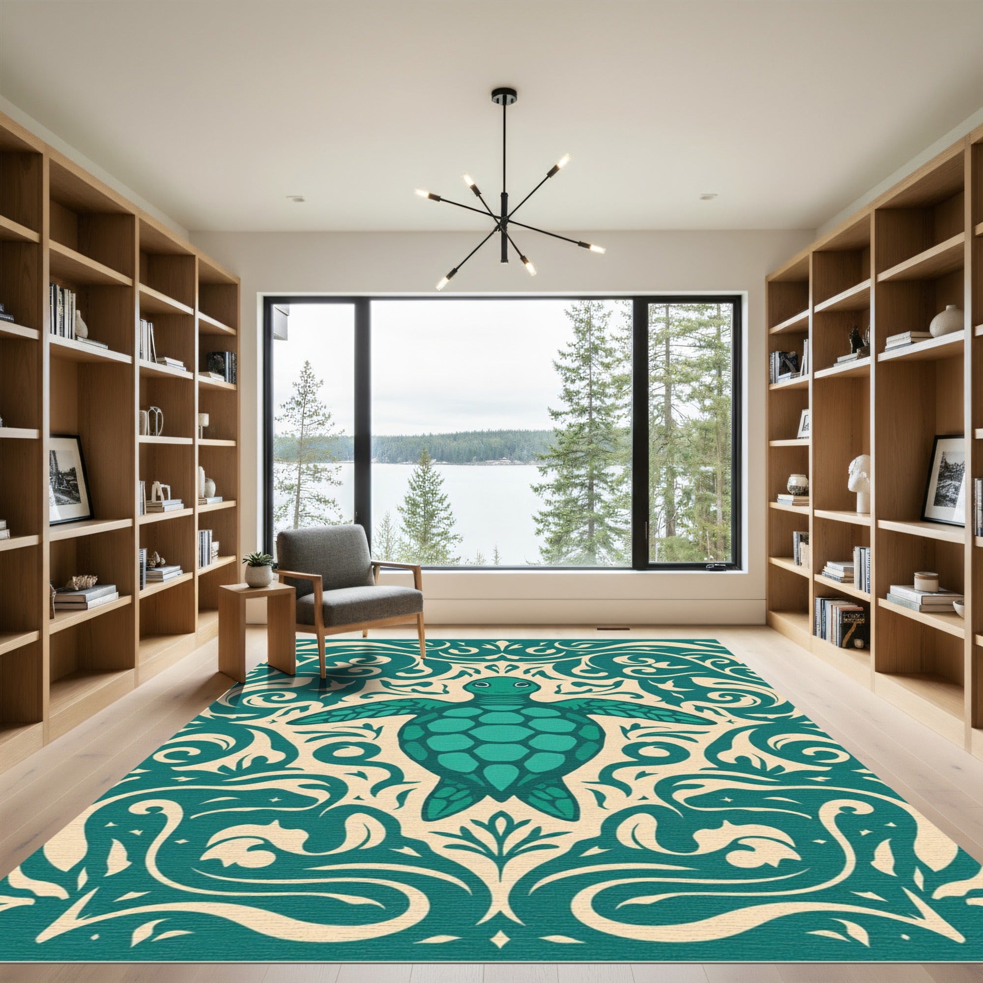 Teal Turtle Ornamental Swirl Rug