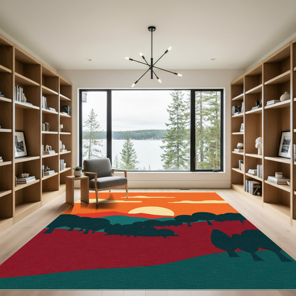 Crimson Sunset Grove Landscape Rug
