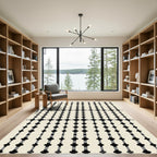 Black Gray Interlocking Geometric Grid Rug