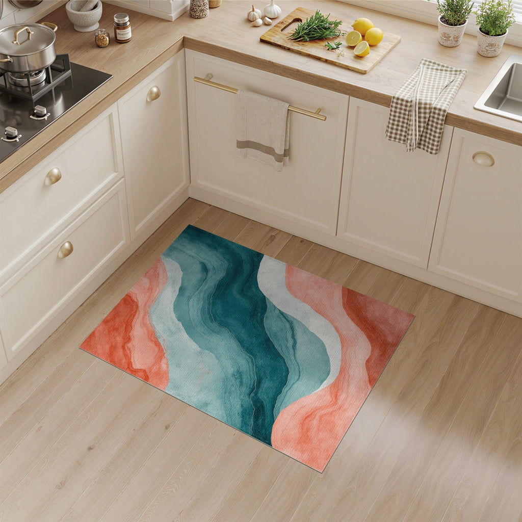 Pattera Blue & Teal Abstract Wave Rug | Modern Decor
