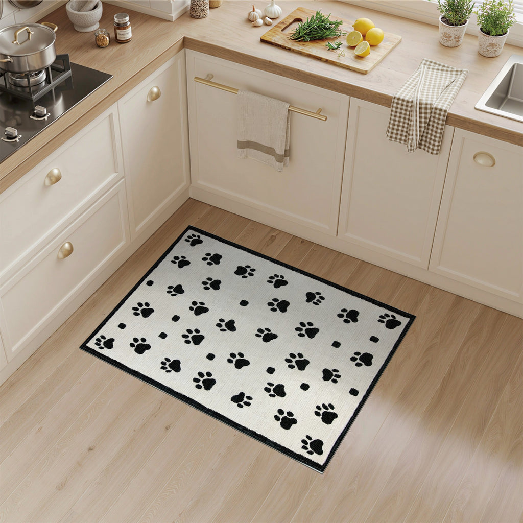 Pattera Black Paw Print Rug for Kids & Pets