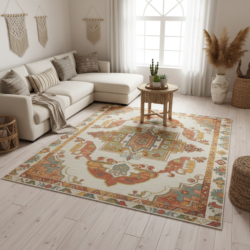 Living room with an 8 by 10 rug