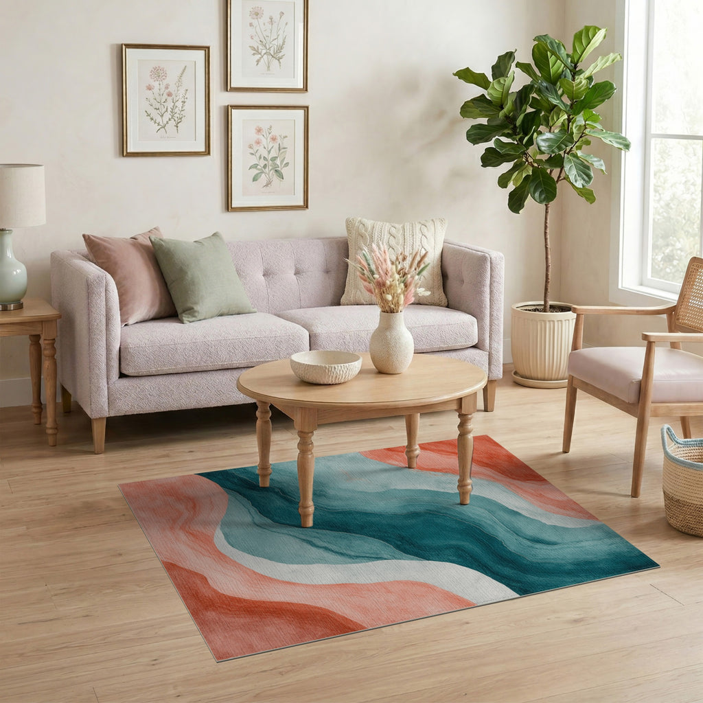 Pattera Blue & Teal Abstract Wave Rug | Modern Decor