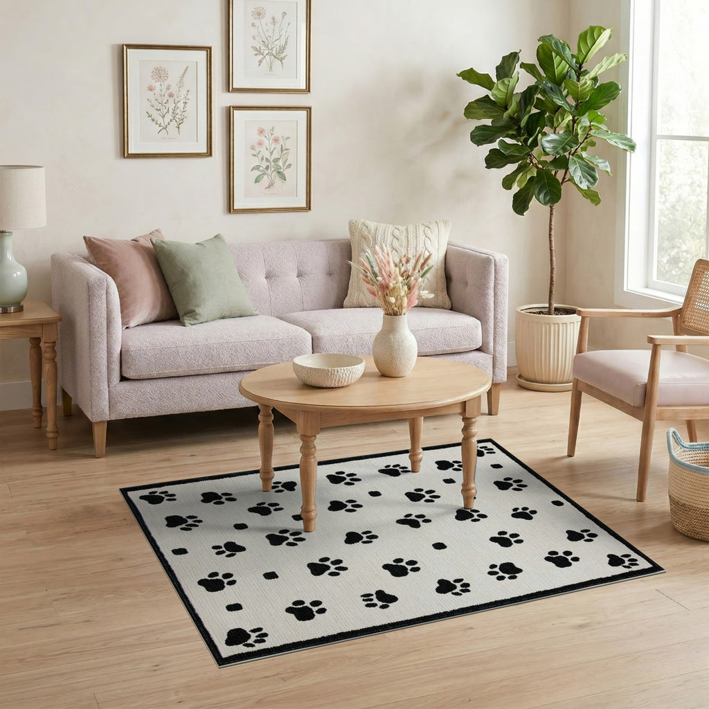 Pattera Black Paw Print Rug for Kids & Pets