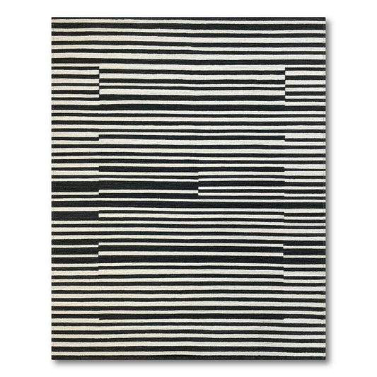 Abstract Black & White Stripe Modern Rug(Black)