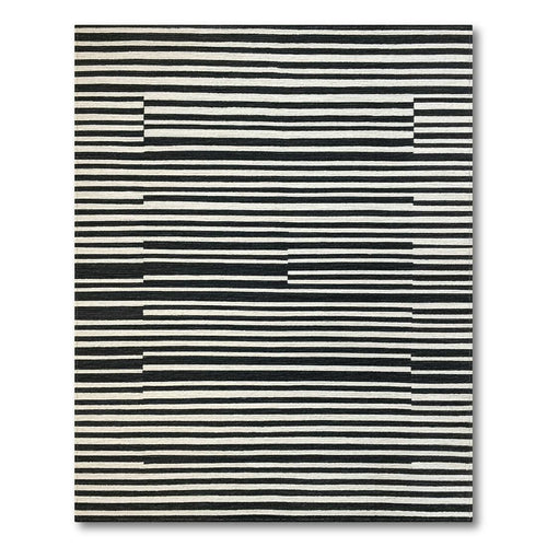 Abstract Black & White Stripe Modern Rug(Black)
