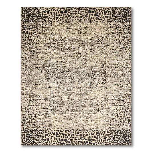 Beige Black Abstract Modern Rug(Beige)