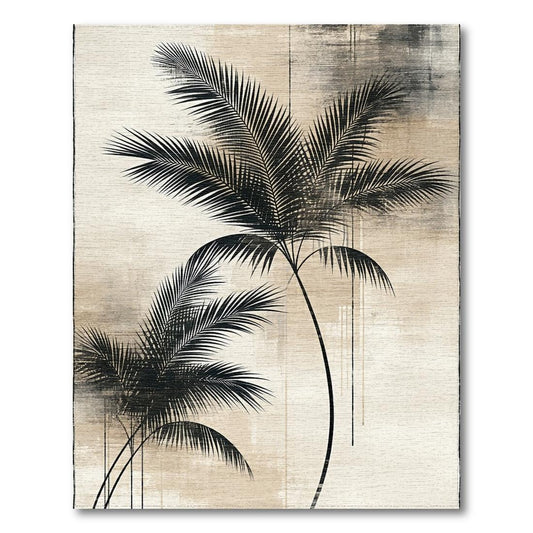 Beige Black Palm Frond Serene Rug(Beige)