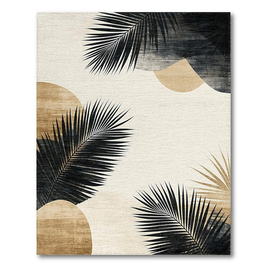 Beige Black Tropical Palm Leaf Rug(Beige)
