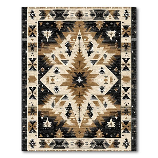 Beige Brown Geometric Tribal Earthy Rug(Black)