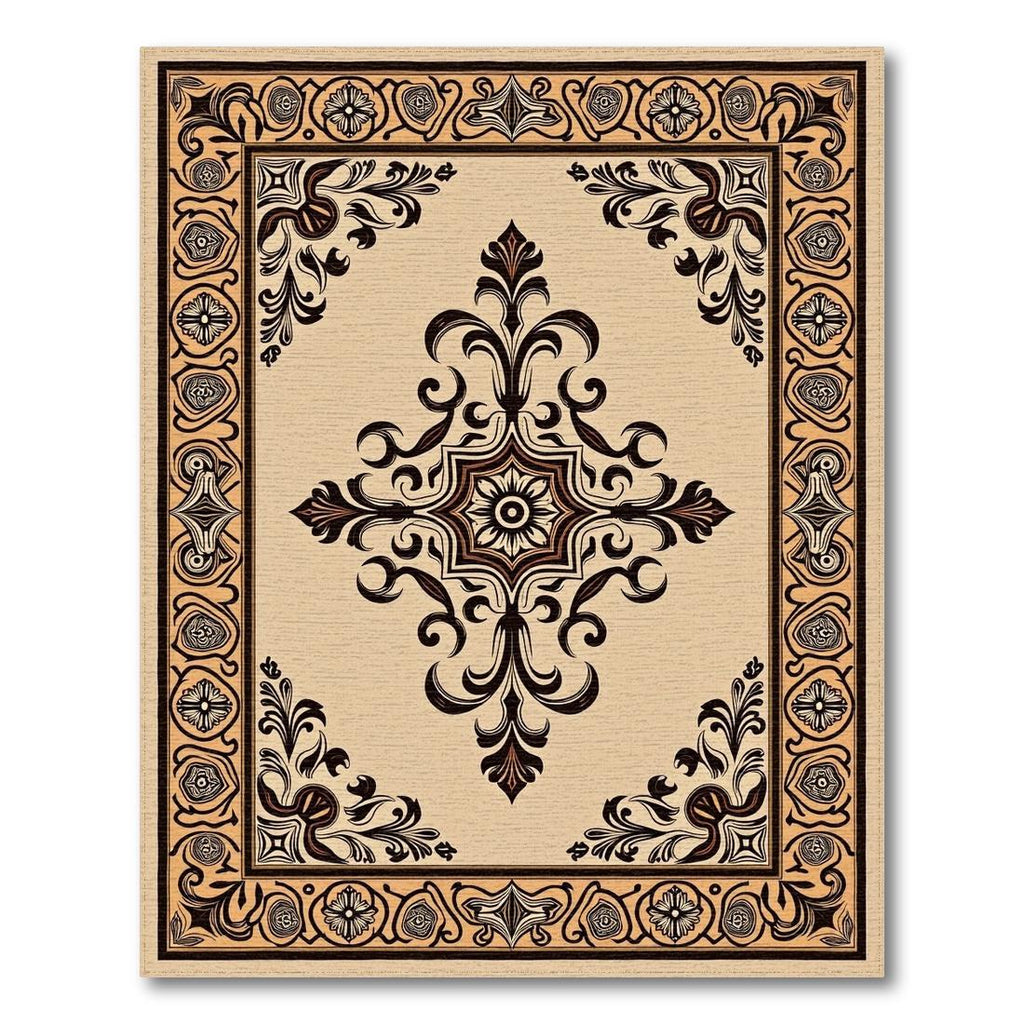 Beige Brown Ornate Elegant Rug(Beige)