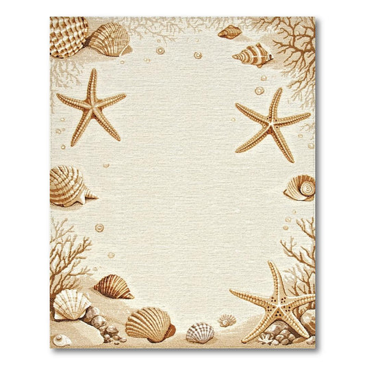 Beige Coastal Seashell Starfish Tranquil Rug(Beige)