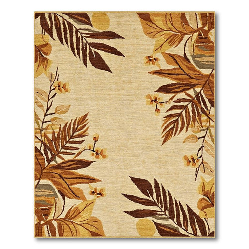 Beige Tropical Leaves Warm Rug
