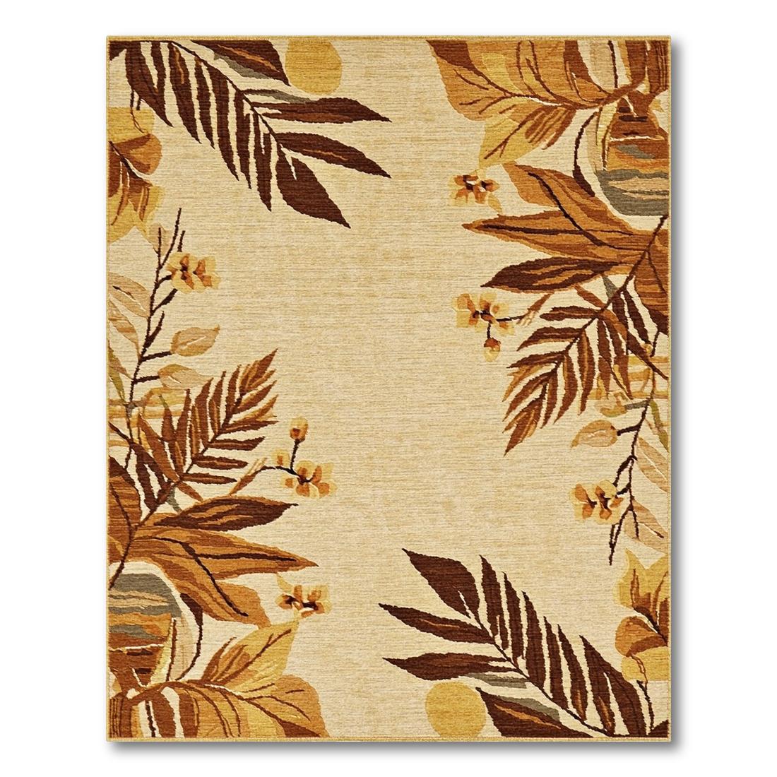 Beige Tropical Leaves Warm Rug